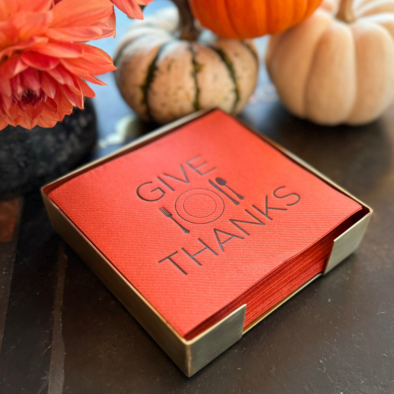 Give Thanks Brass Plated Cocktail Napkin Hostess Set