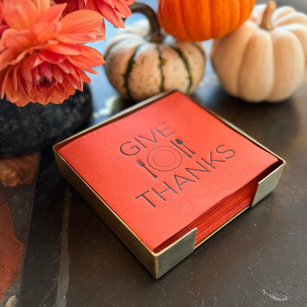 GIVE THANKS Brass Plated Cocktail Napkin Hostess Set