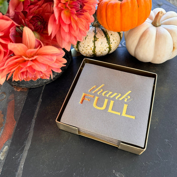 Thank FULL Brass Plated Cocktail Napkin Hostess Set