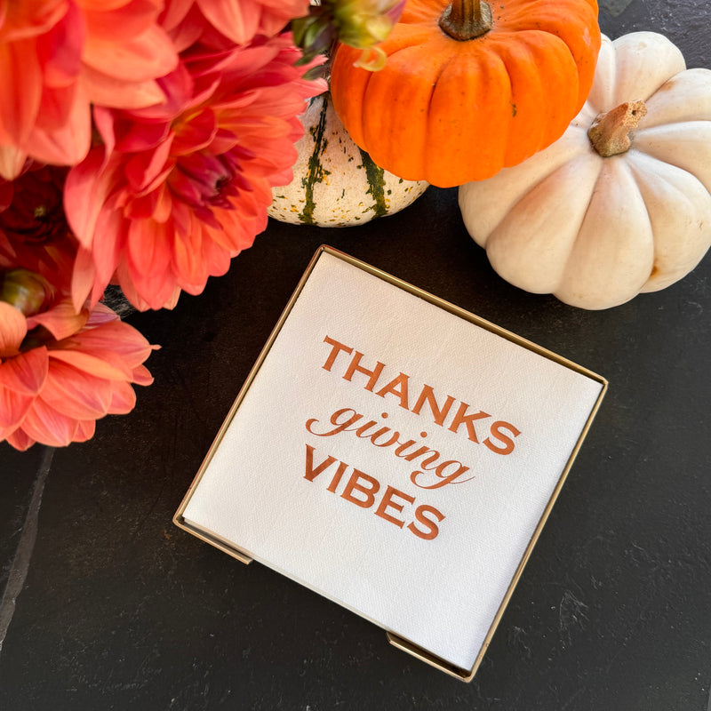 THANKS GIVING VIBES Brass Plated Cocktail Napkin Hostess Set