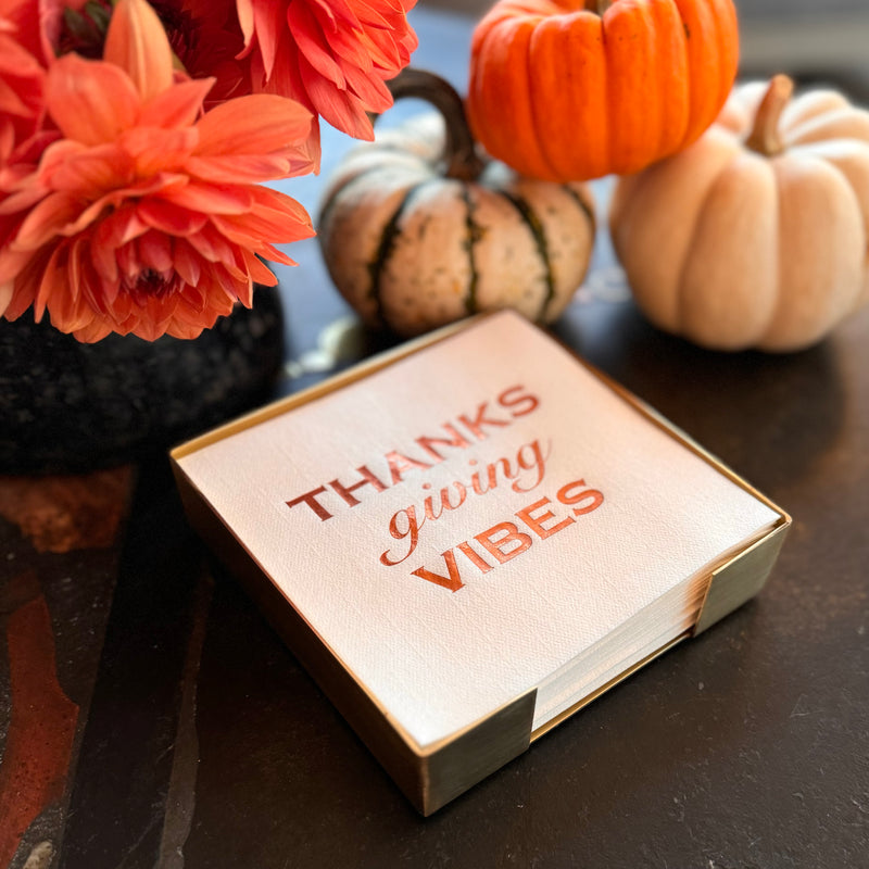 THANKS GIVING VIBES Brass Plated Cocktail Napkin Hostess Set