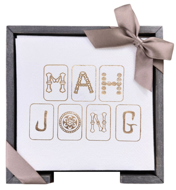 Mah Jong Smoked Oak Cocktail Napkin Hostess Set