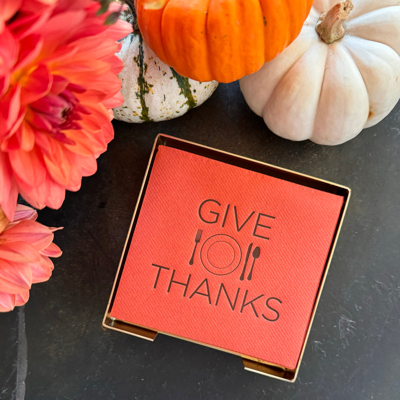 GIVE THANKS Brass Plated Cocktail Napkin Hostess Set