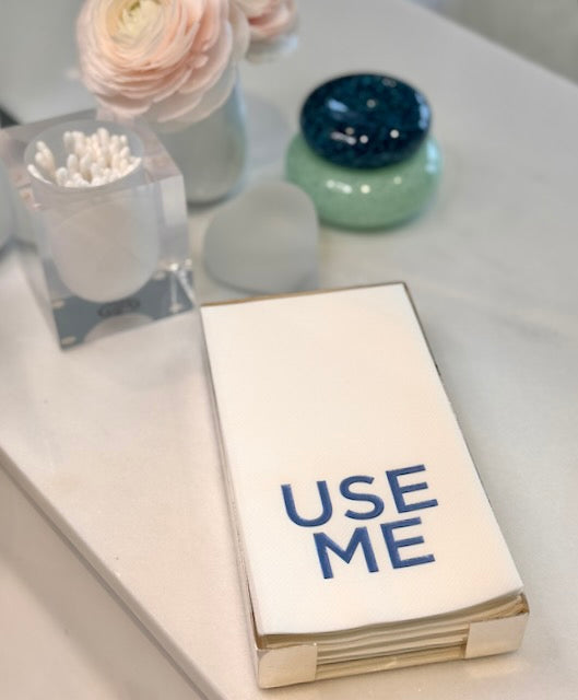 Silver Plated Guest Towel Hostess Set: USE ME Blue